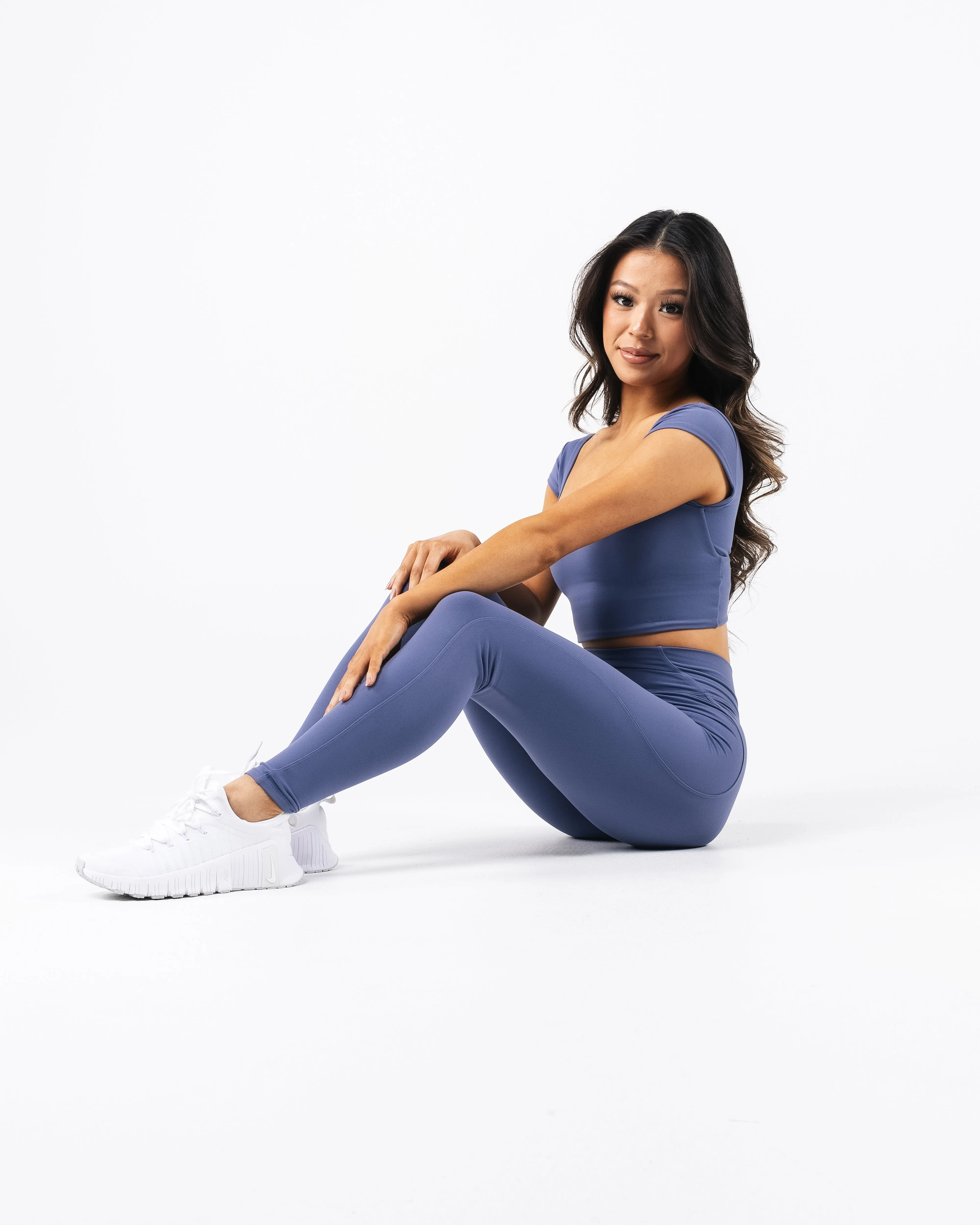 Aura Reya Top - Dusty Blue Alphalete Athletics