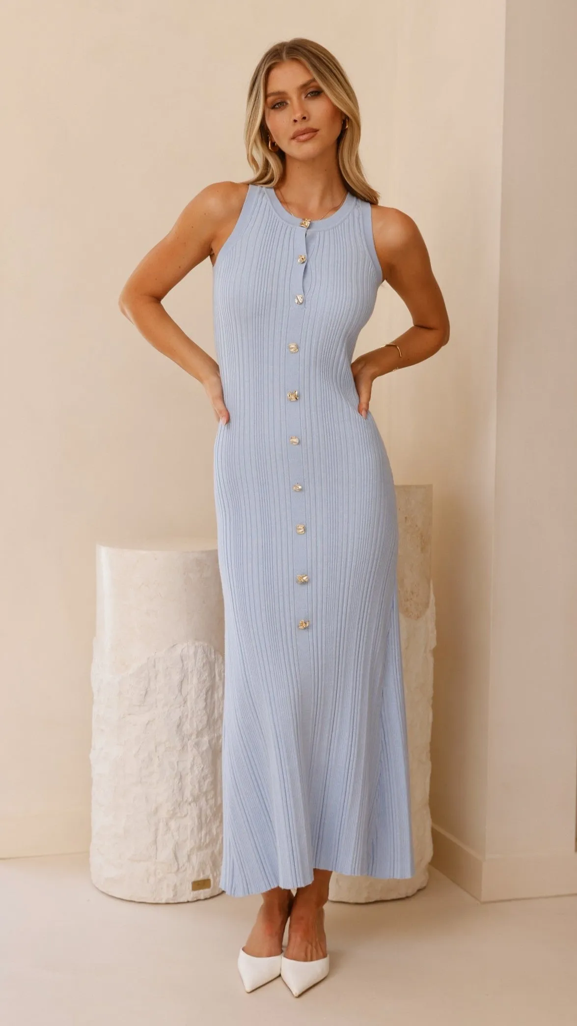 Aylah Knit Midi Dress - Blue Billy J