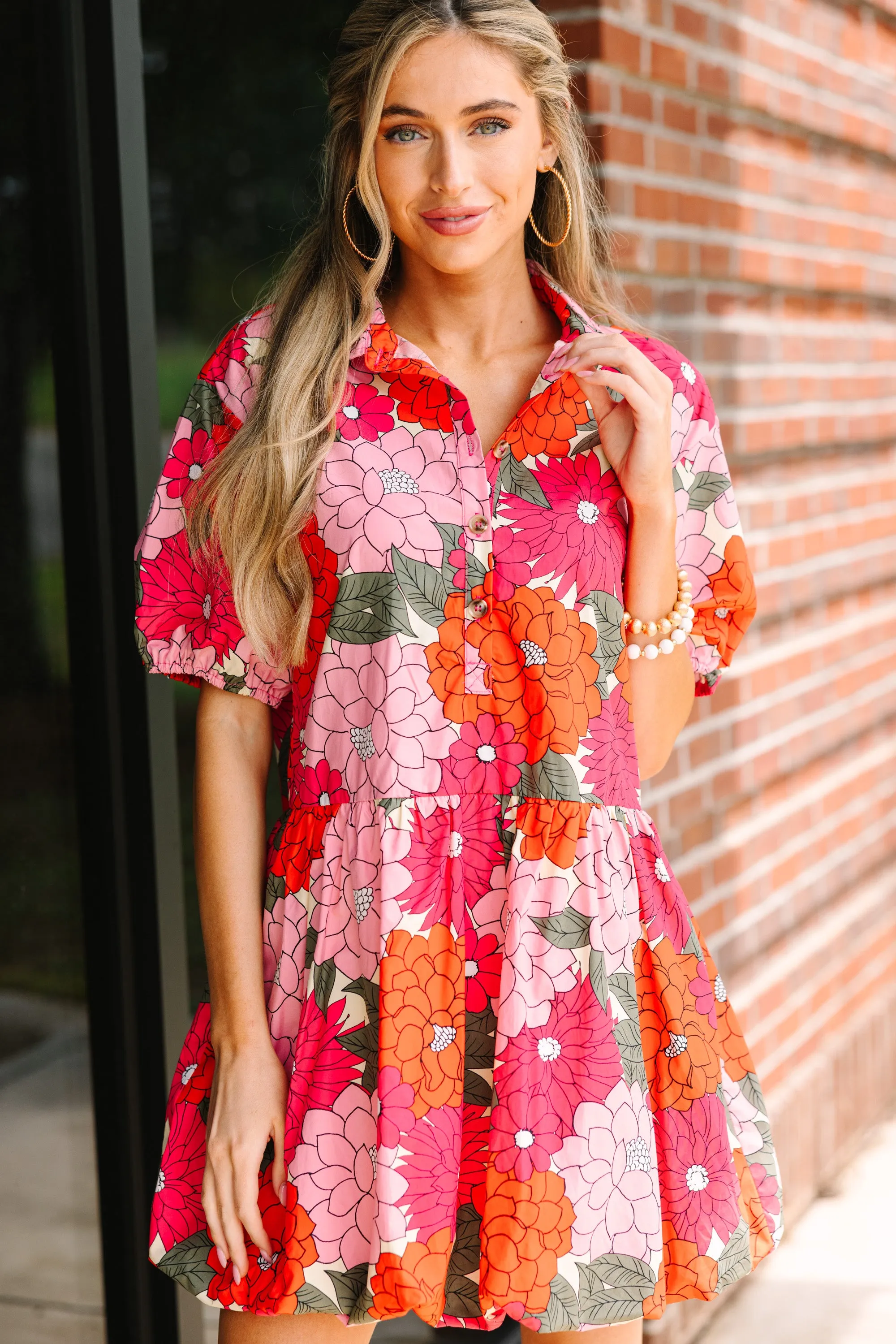 Back To Good Coral Orange Floral Bubble Dress