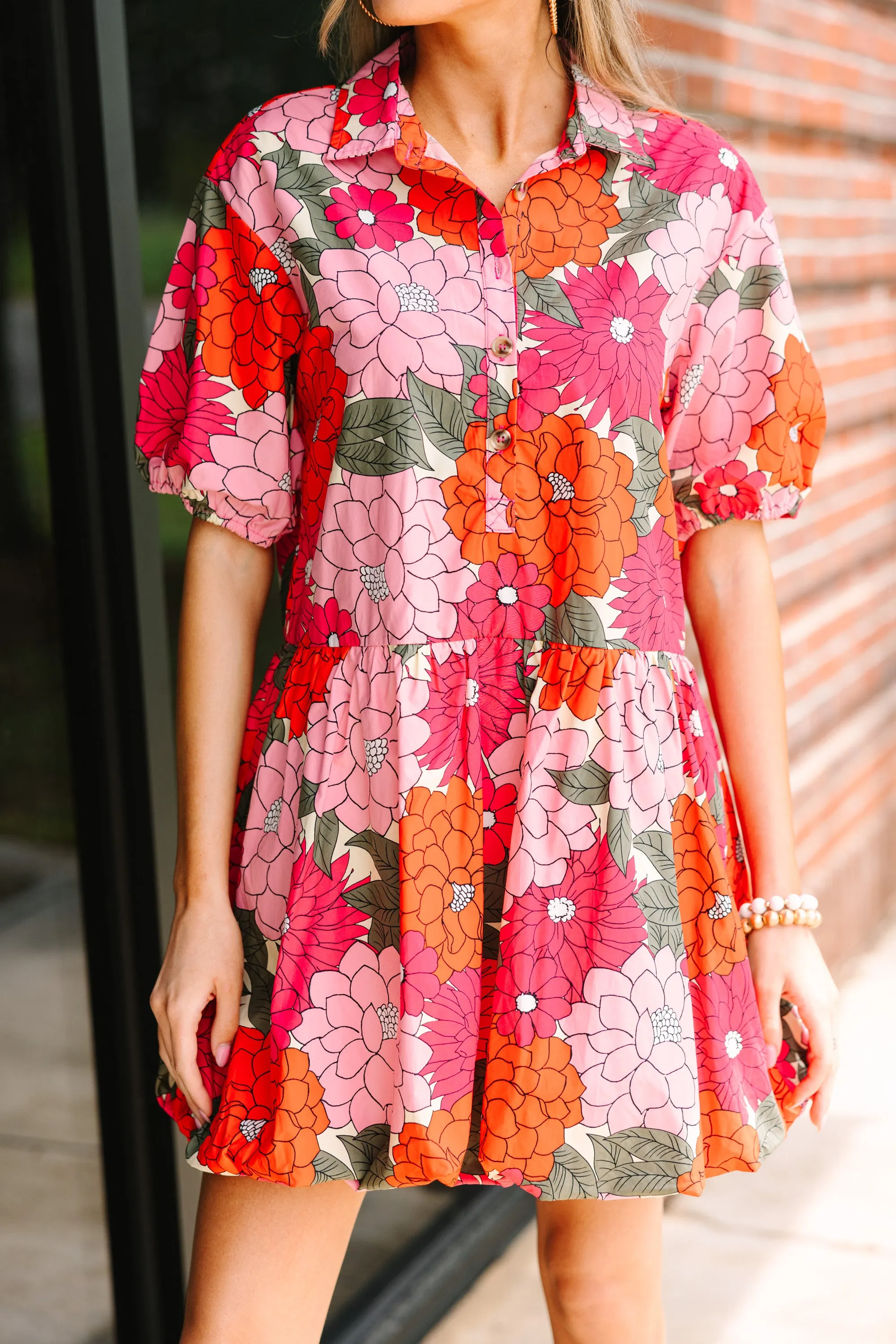 Back To Good Coral Orange Floral Bubble Dress