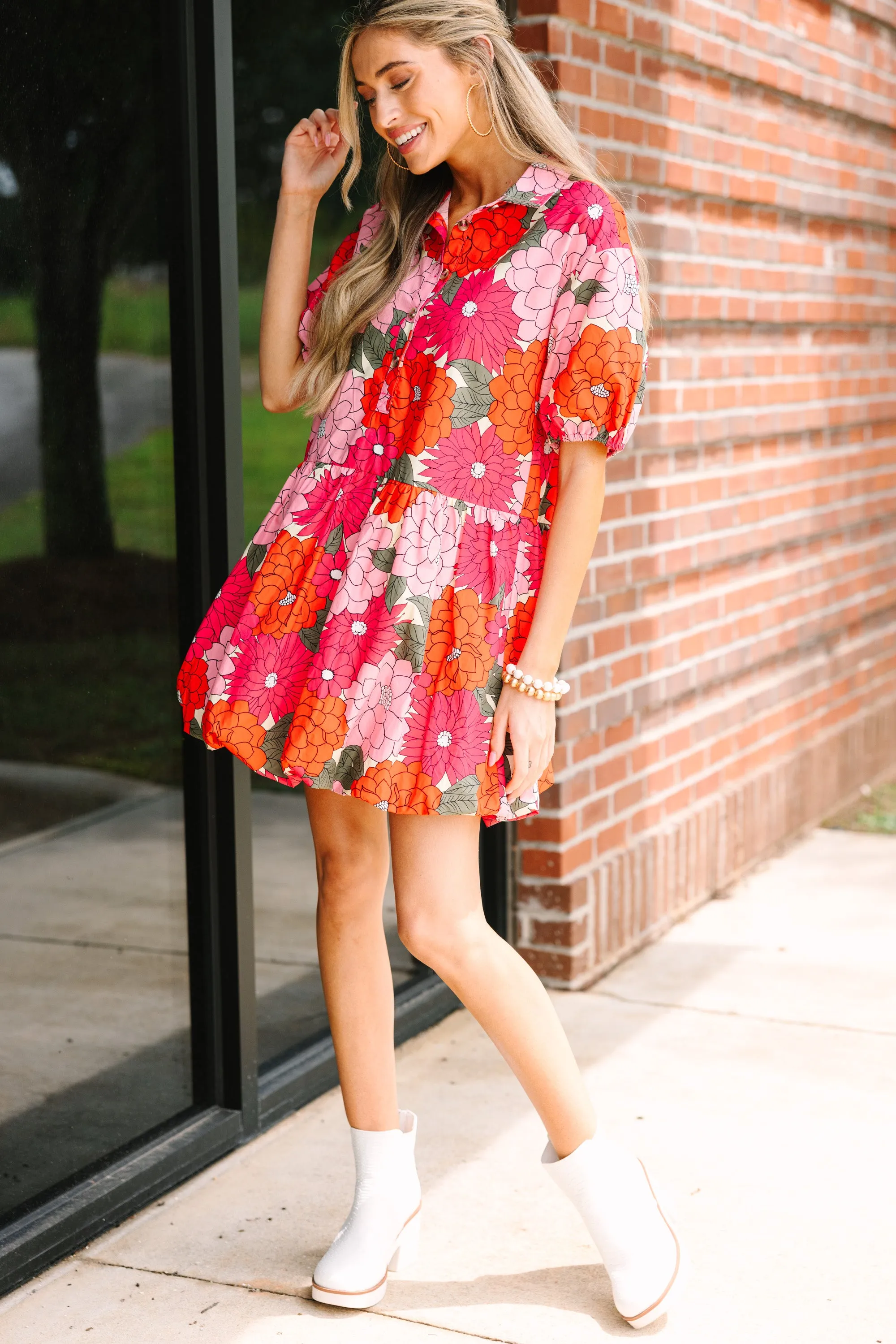 Back To Good Coral Orange Floral Bubble Dress