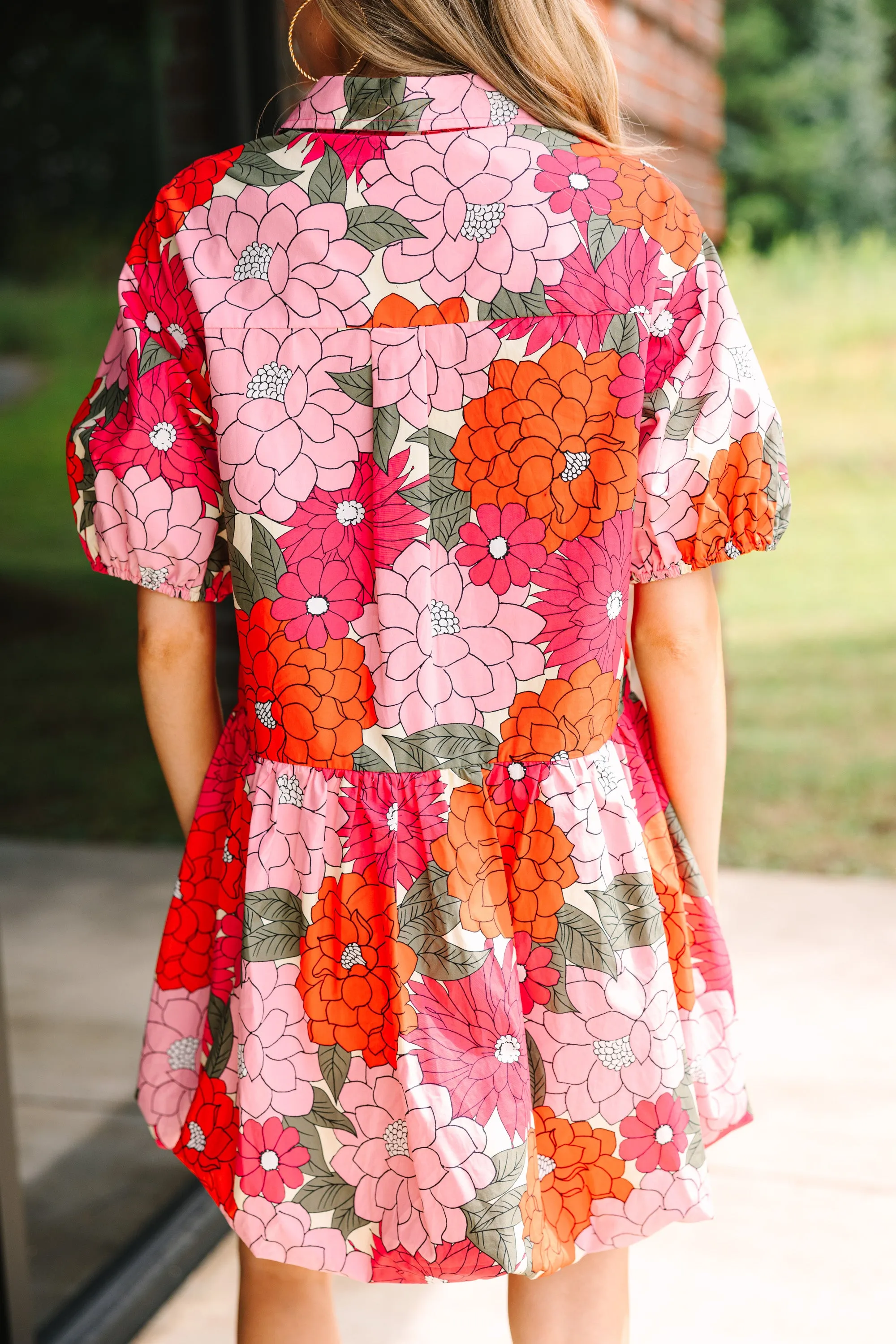 Back To Good Coral Orange Floral Bubble Dress