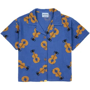 Bobo Choses Acoustic Guitar All Over Woven Shirt Short Sleeve Navy Blue