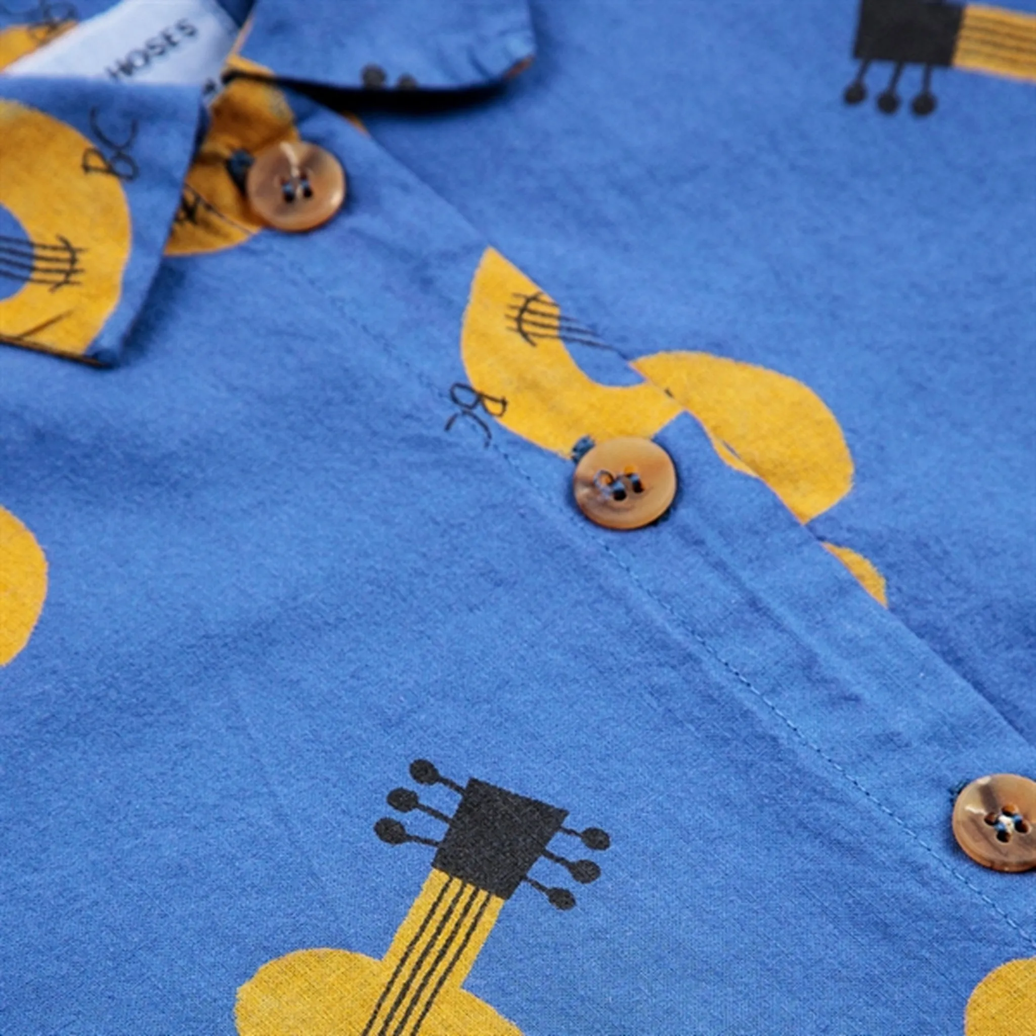 Bobo Choses Baby Acoustic Guitar All Over Woven Shirt Short Sleeve Navy Blue