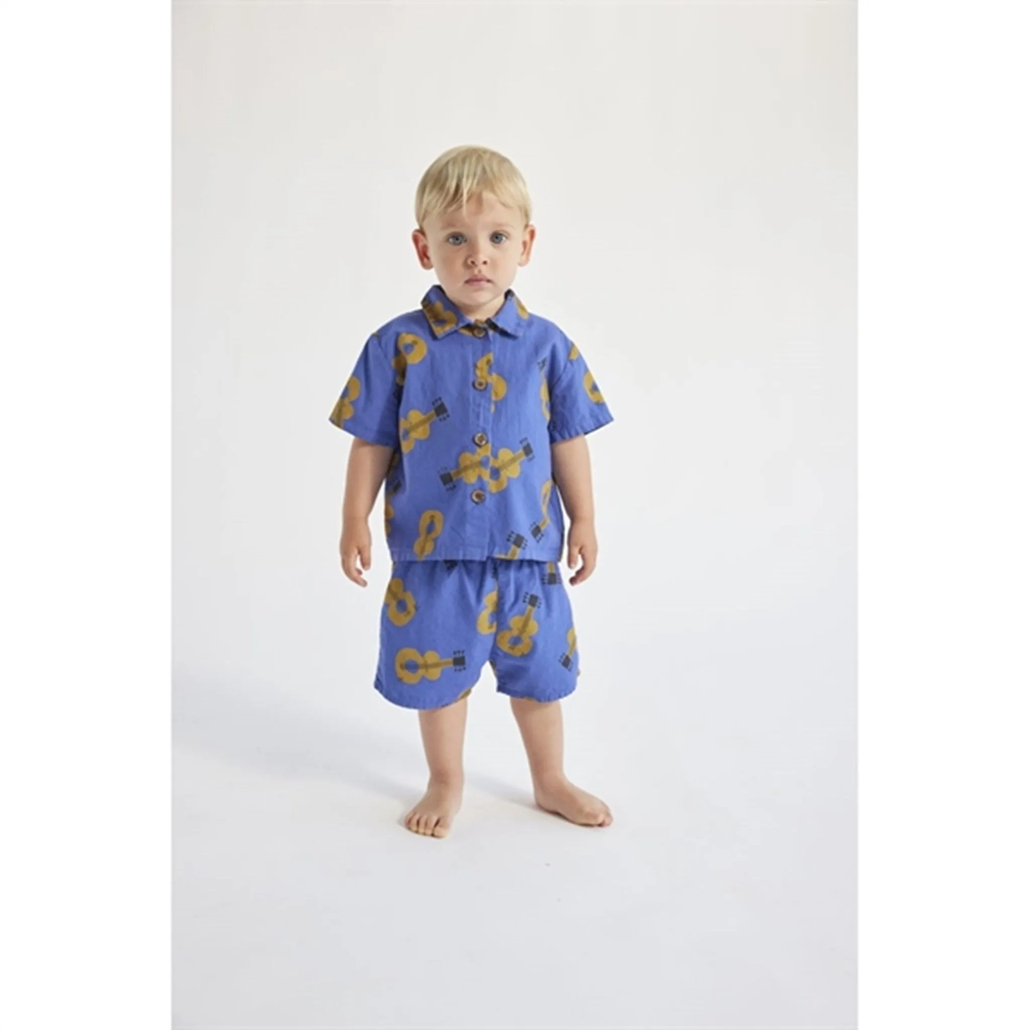 Bobo Choses Baby Acoustic Guitar All Over Woven Shirt Short Sleeve Navy Blue