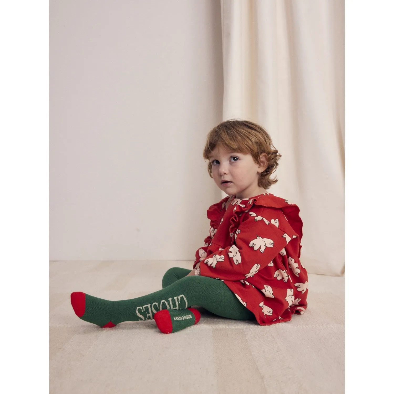 Bobo Choses Red Freedom Bird All Over Ruffle Dress