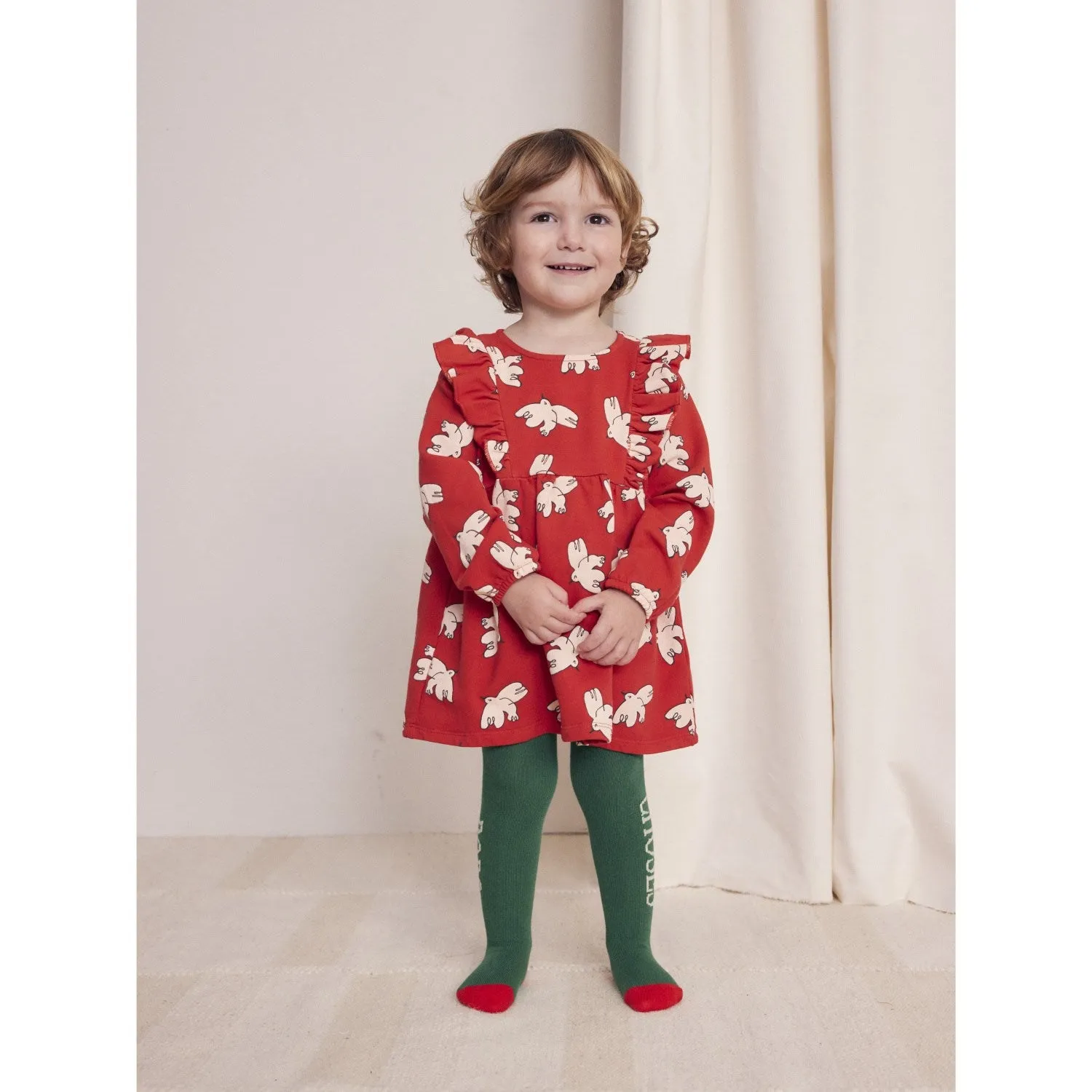 Bobo Choses Red Freedom Bird All Over Ruffle Dress