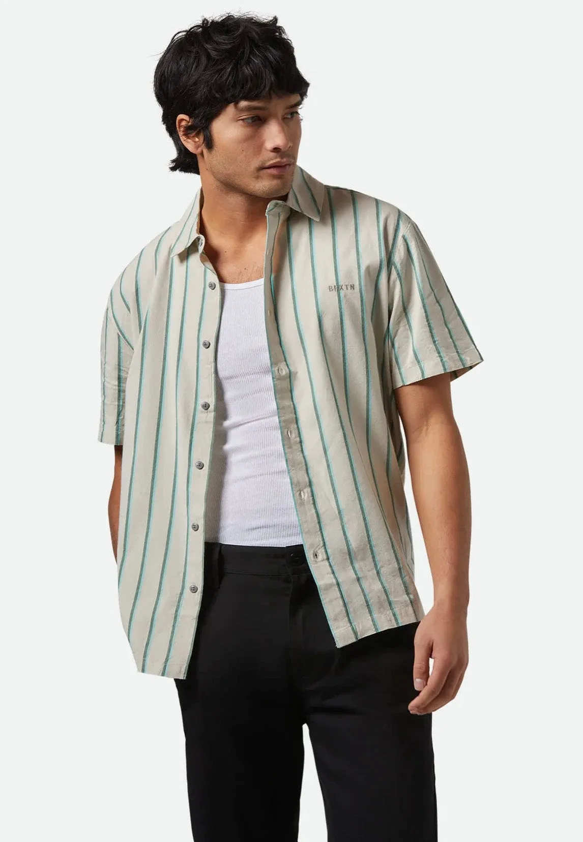 Brixton - Cru Stripe Beige/Pine Needle/Aquatic Gree - Shirt