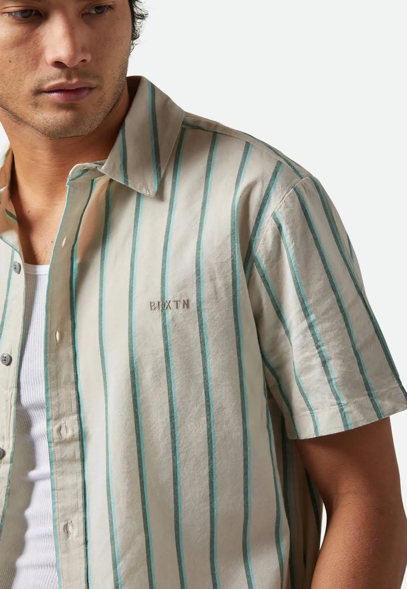 Brixton - Cru Stripe Beige/Pine Needle/Aquatic Gree - Shirt