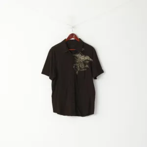 Calvin Klein Men M Casual Shirt Brown Cotton Stertch Graphic Detailed Button Top