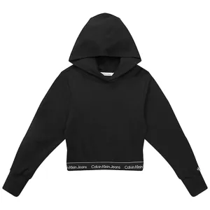 Calvin Klein Punto Logo Tape Cropped Hoodie Black