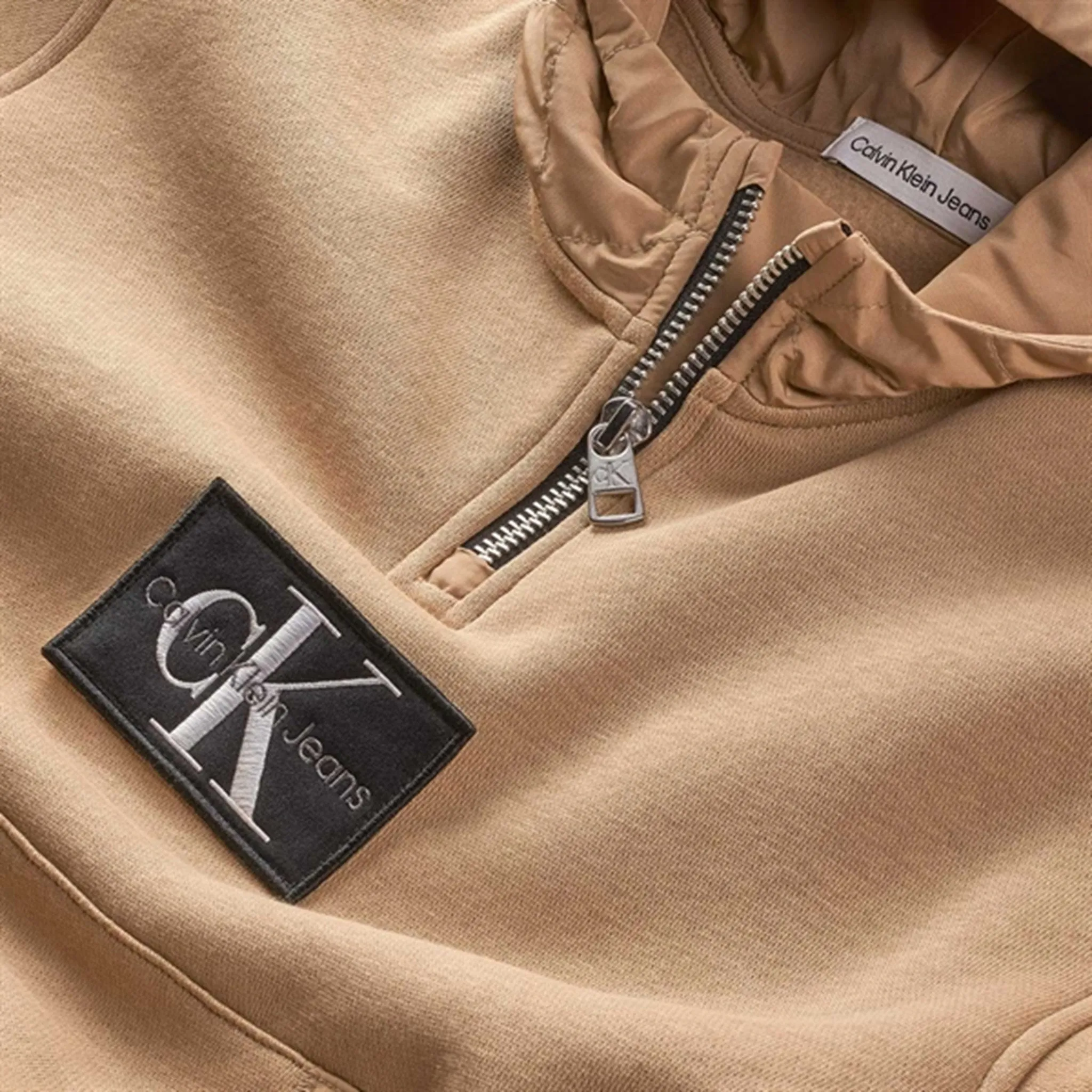 Calvin Klein Quilted Mix Media Hoodie Timeless Camel