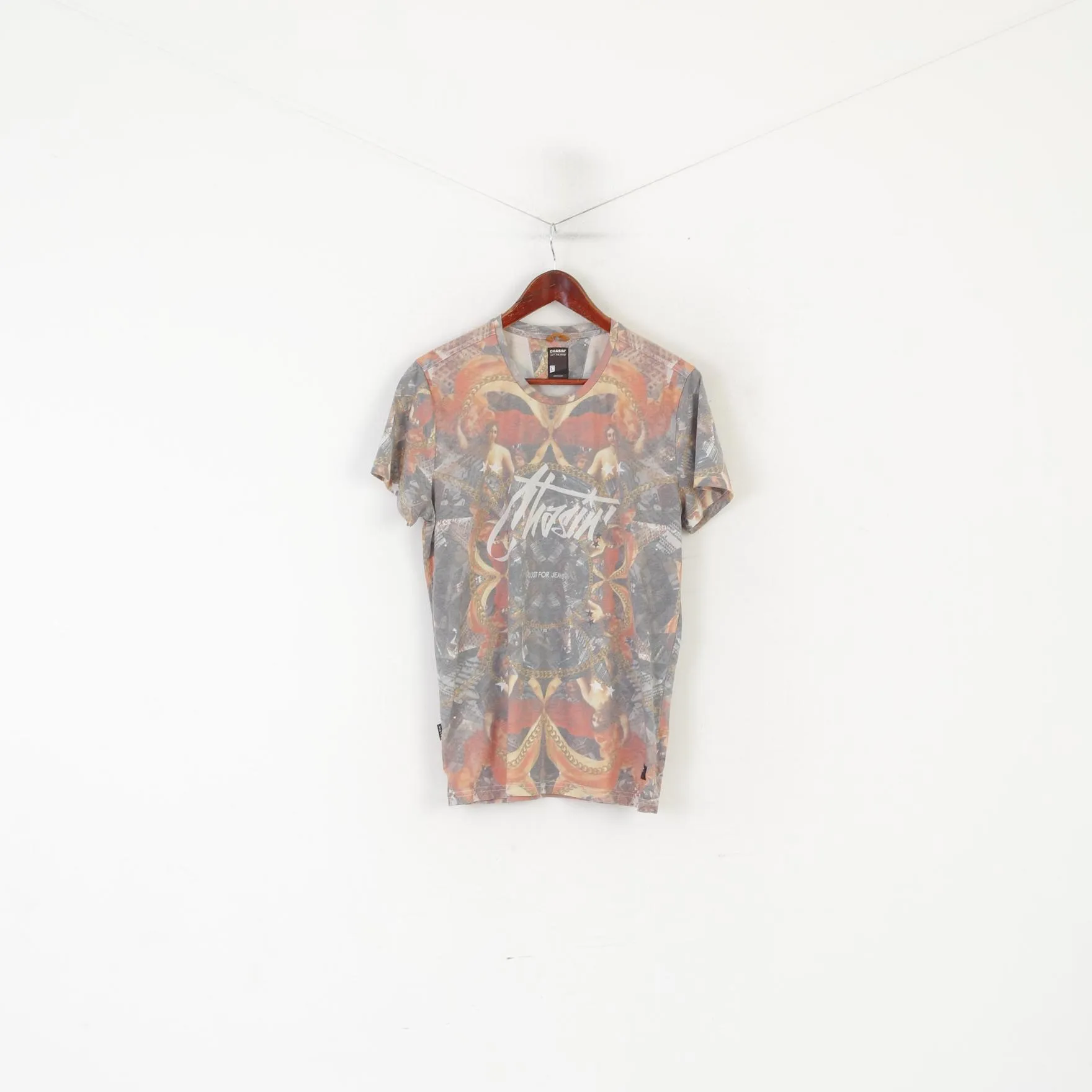 Chasin Men L (M) Shirt Multi Printed Michelangelo Crew Neck Just For Jeans Top