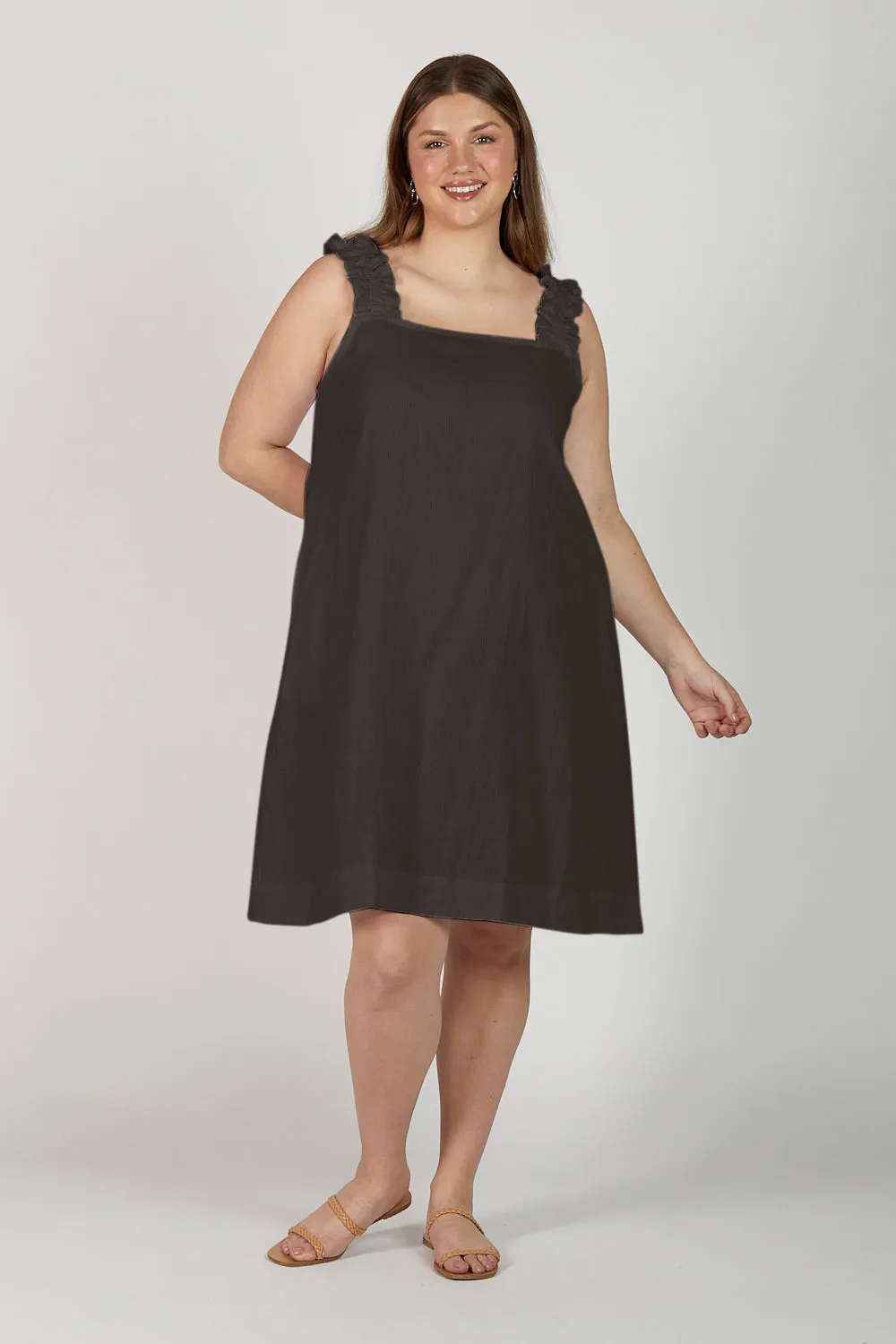Claire Short Linen Dress in Black Adrift