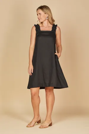 Claire Short Linen Dress in Black Adrift