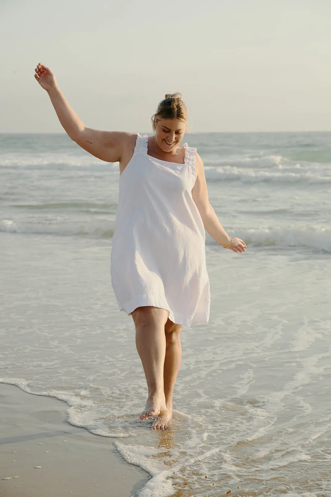 Claire Short Linen Dress in White Adrift