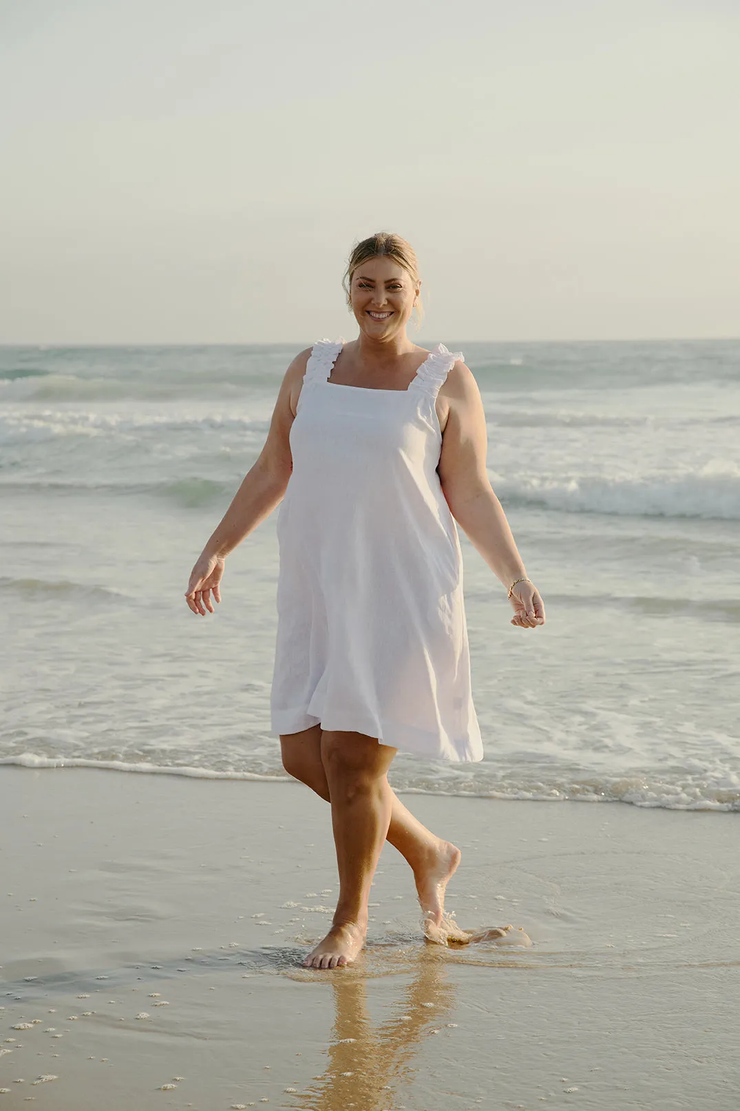 Claire Short Linen Dress in White Adrift
