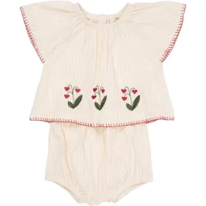COPENHAGEN COLORS Dusty Rose W Cream Stripe W. Berry Seersucker Baby Set W. Embroidery