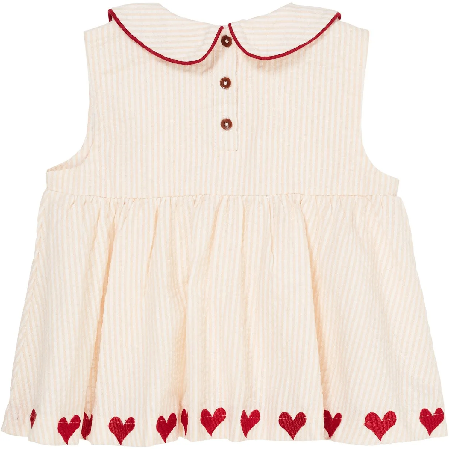 COPENHAGEN COLORS Dusty Rose W Cream Stripe W. Berry Seersucker Ss Blouse W. Hearts