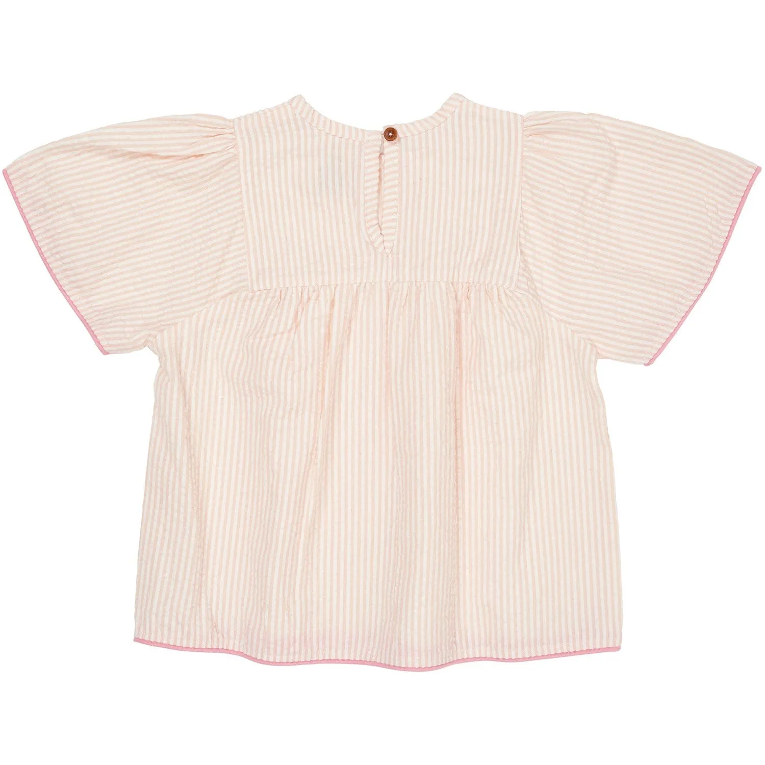 COPENHAGEN COLORS Dusty Rose W Cream Stripe W. Pink Seersucker Blouse W. Contrast Edge