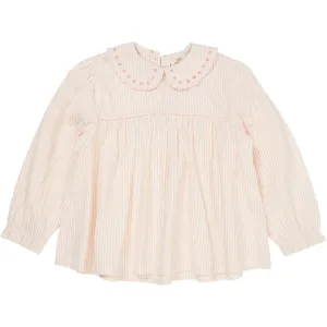 COPENHAGEN COLORS Dusty Rose W Cream Stripe W. Pink Seersucker Ls Tunic W. Hearts