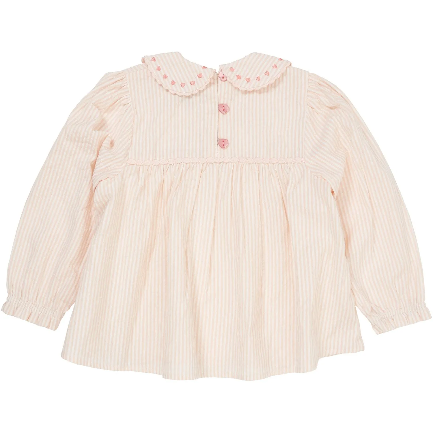 COPENHAGEN COLORS Dusty Rose W Cream Stripe W. Pink Seersucker Ls Tunic W. Hearts