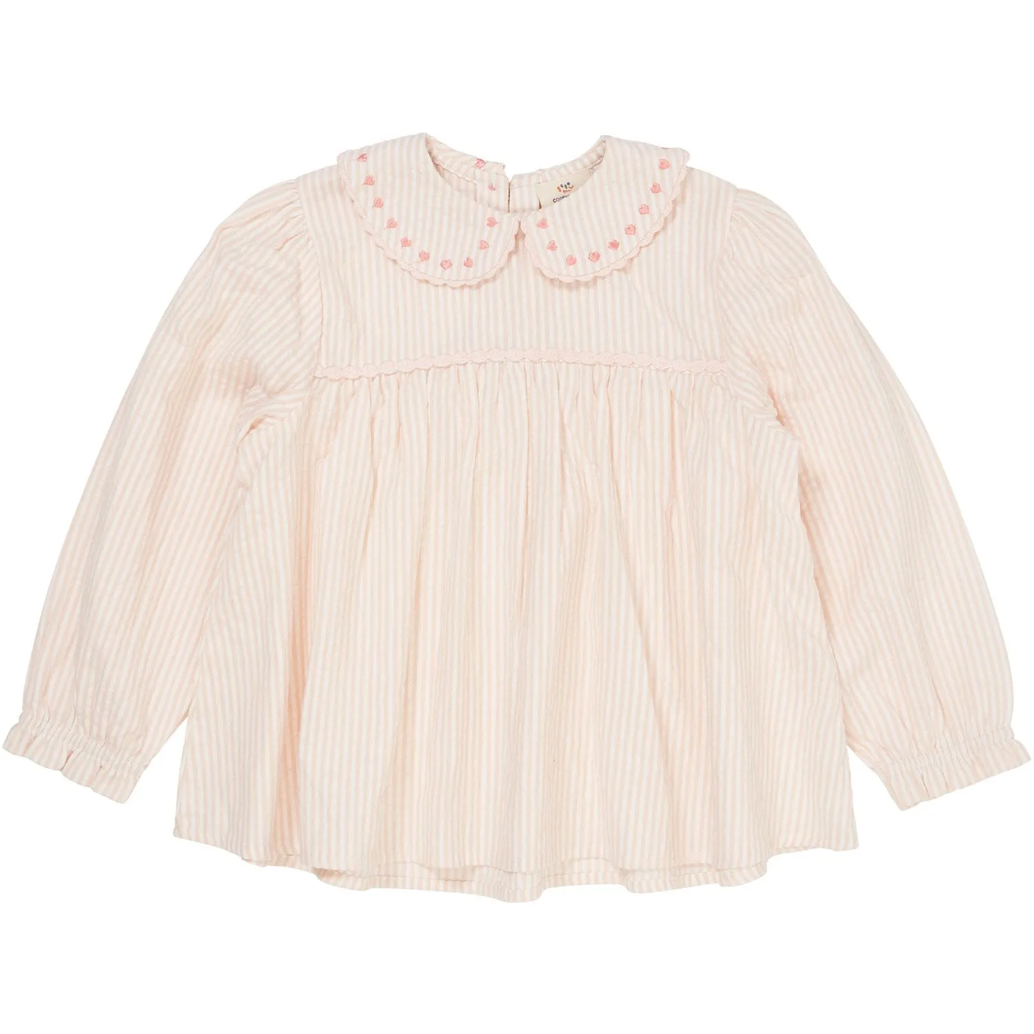 COPENHAGEN COLORS Dusty Rose W Cream Stripe W. Pink Seersucker Ls Tunic W. Hearts