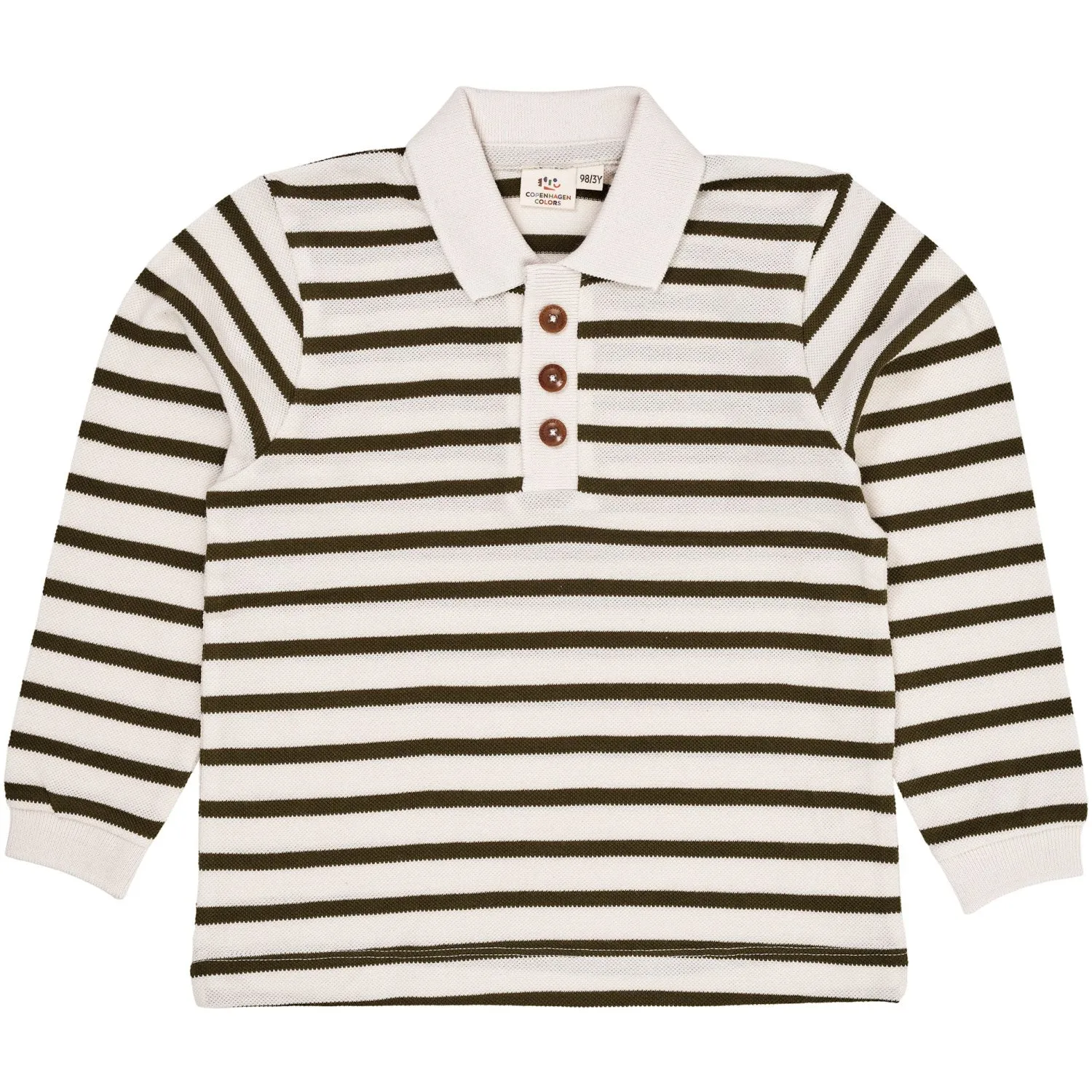 COPENHAGEN COLORS Forrest Green/Cream Stripe Striped Pique Polo W. Ls