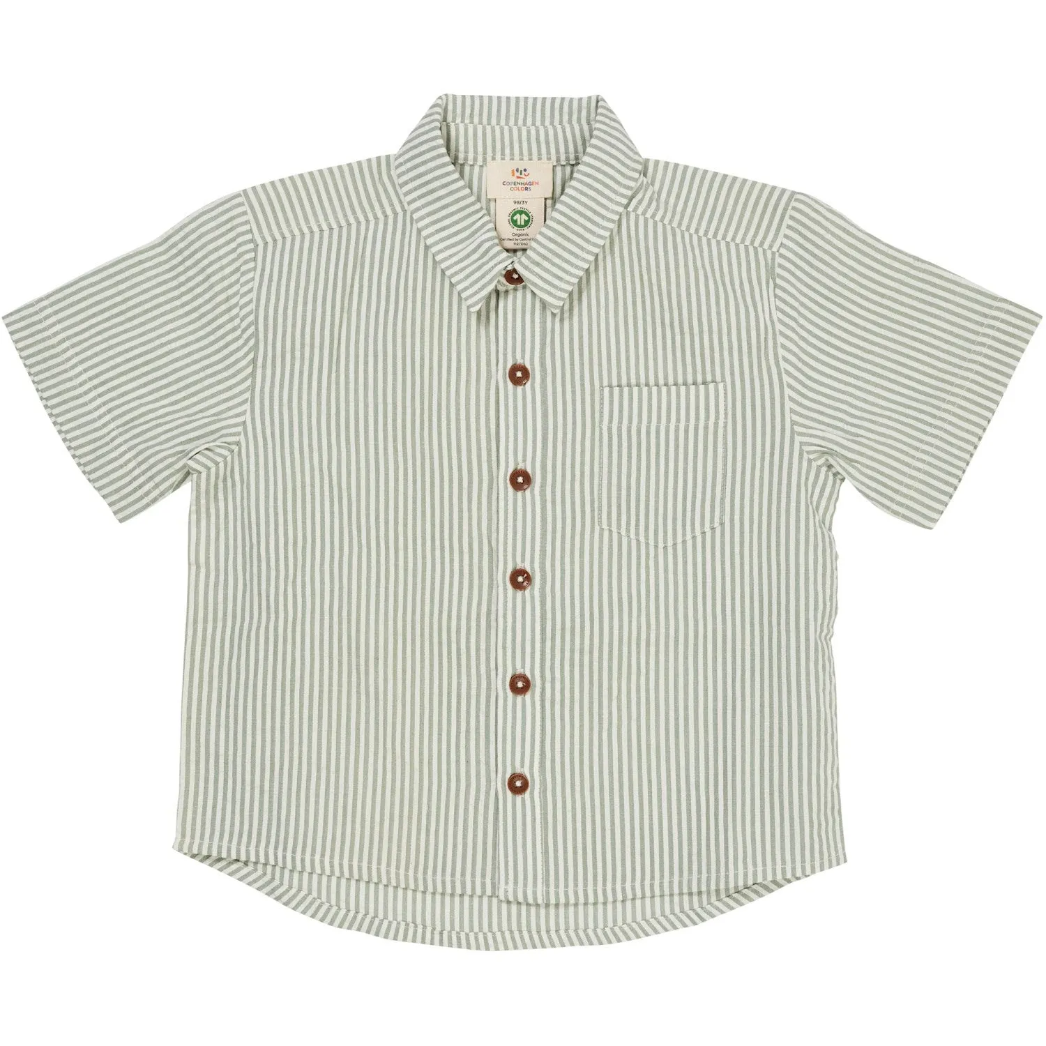 COPENHAGEN COLORS Green W Cream Stripe Seersucker Ss Shirt