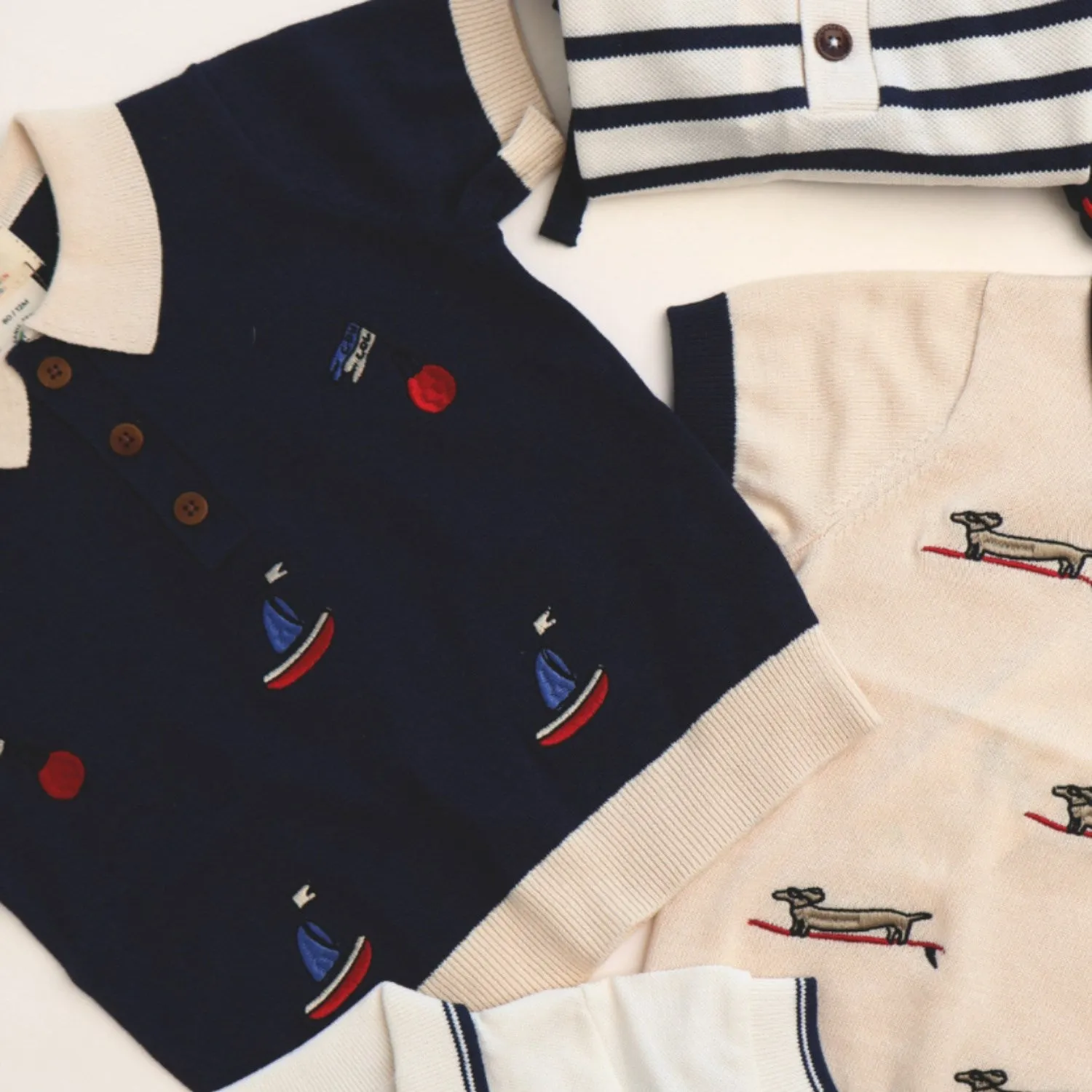 COPENHAGEN COLORS Navy/Cream Comb. Polo W. Embroidery