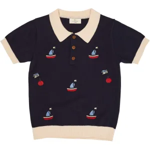 COPENHAGEN COLORS Navy/Cream Comb. Polo W. Embroidery