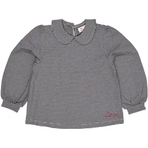 Copenhagen Colors Navy/Cream Stripe Striped Blouse W. Collar