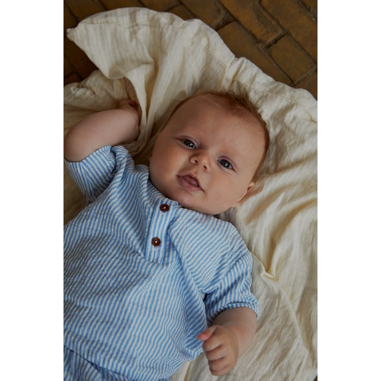 COPENHAGEN COLORS Sky Blue W Cream Stripe Seersucker Baby Set