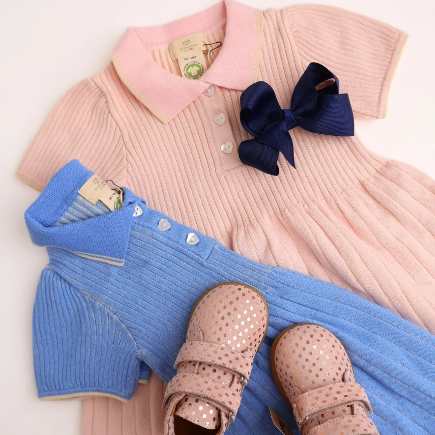 Copenhagen Colors Sky Blue/Cream Comb. Rib Polo Knit Dress