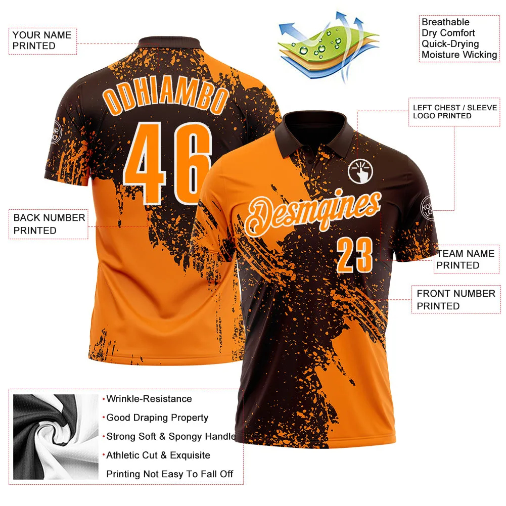 Custom Bay Orange Brown-White 3D Pattern Design Abstract Brush Stroke Performance Polo Shirt