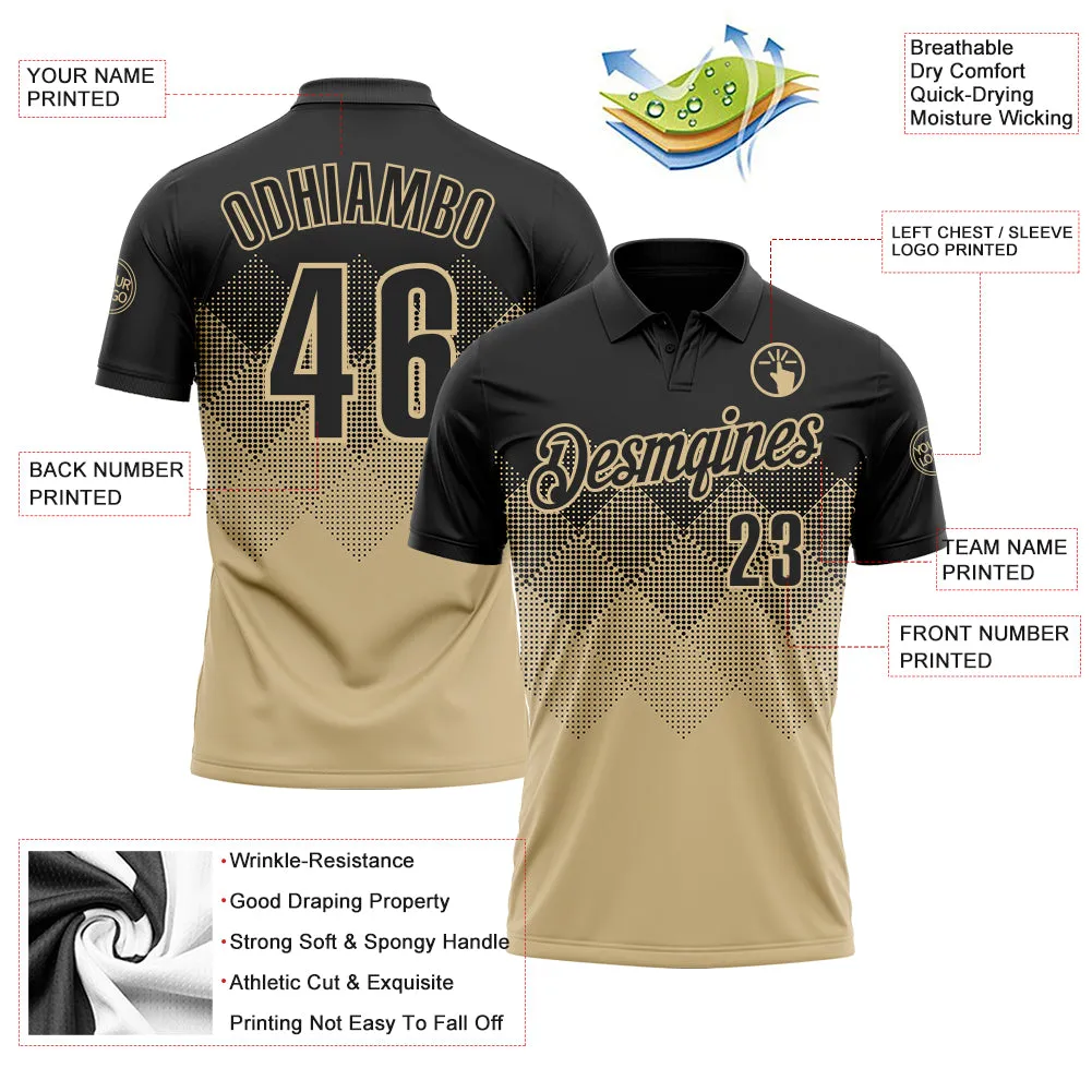 Custom Black Vegas Gold 3D Gradient Square Shape Performance Polo Shirt
