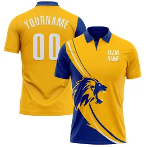 Custom Gold White-Royal 3D Pattern Design Animal Lion Performance Polo Shirt