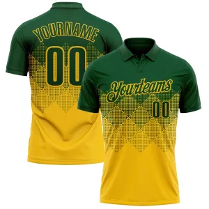 Custom Green Yellow 3D Gradient Square Shape Performance Polo Shirt