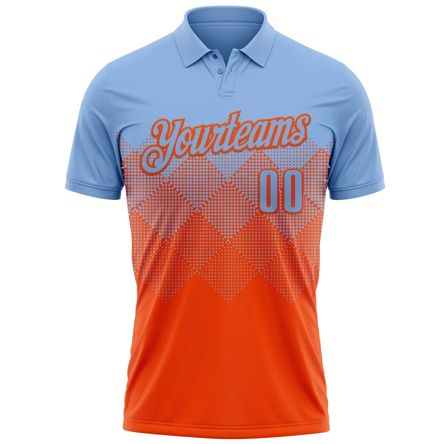 Custom Light Blue Orange 3D Gradient Square Shape Performance Polo Shirt