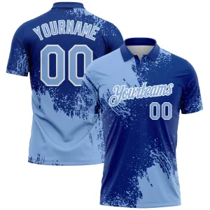 Custom Light Blue Royal-White 3D Pattern Design Abstract Brush Stroke Performance Polo Shirt