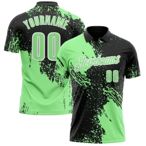 Custom Pea Green Black-White 3D Pattern Design Abstract Brush Stroke Performance Polo Shirt