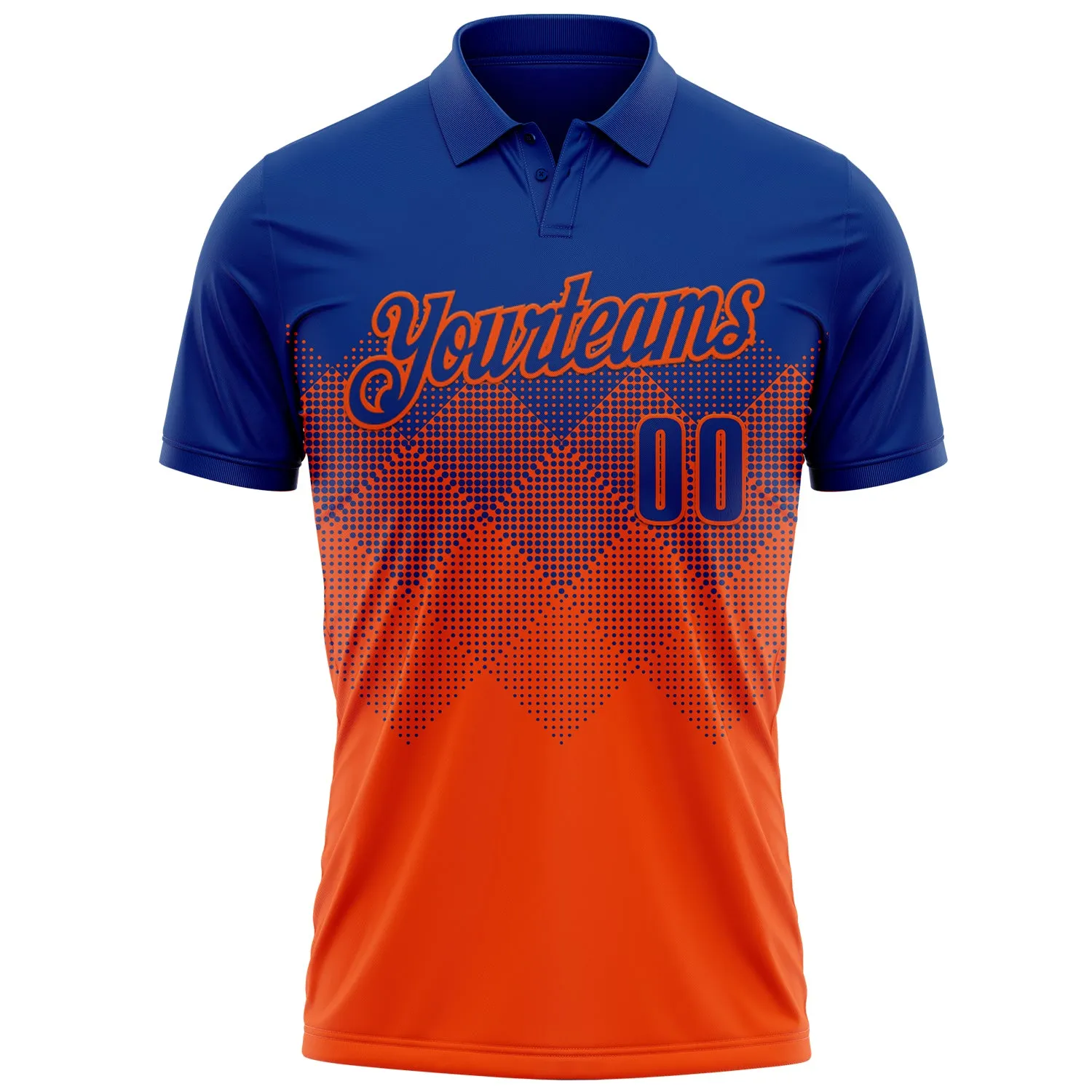 Custom Royal Orange 3D Gradient Square Shape Performance Polo Shirt