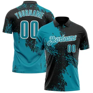 Custom Teal Black-White 3D Pattern Design Abstract Brush Stroke Performance Polo Shirt