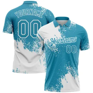 Custom White Panther Blue 3D Pattern Design Abstract Brush Stroke Performance Polo Shirt