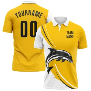 Custom Yellow Black-White 3D Pattern Design Animal Dolphin Performance Polo Shirt