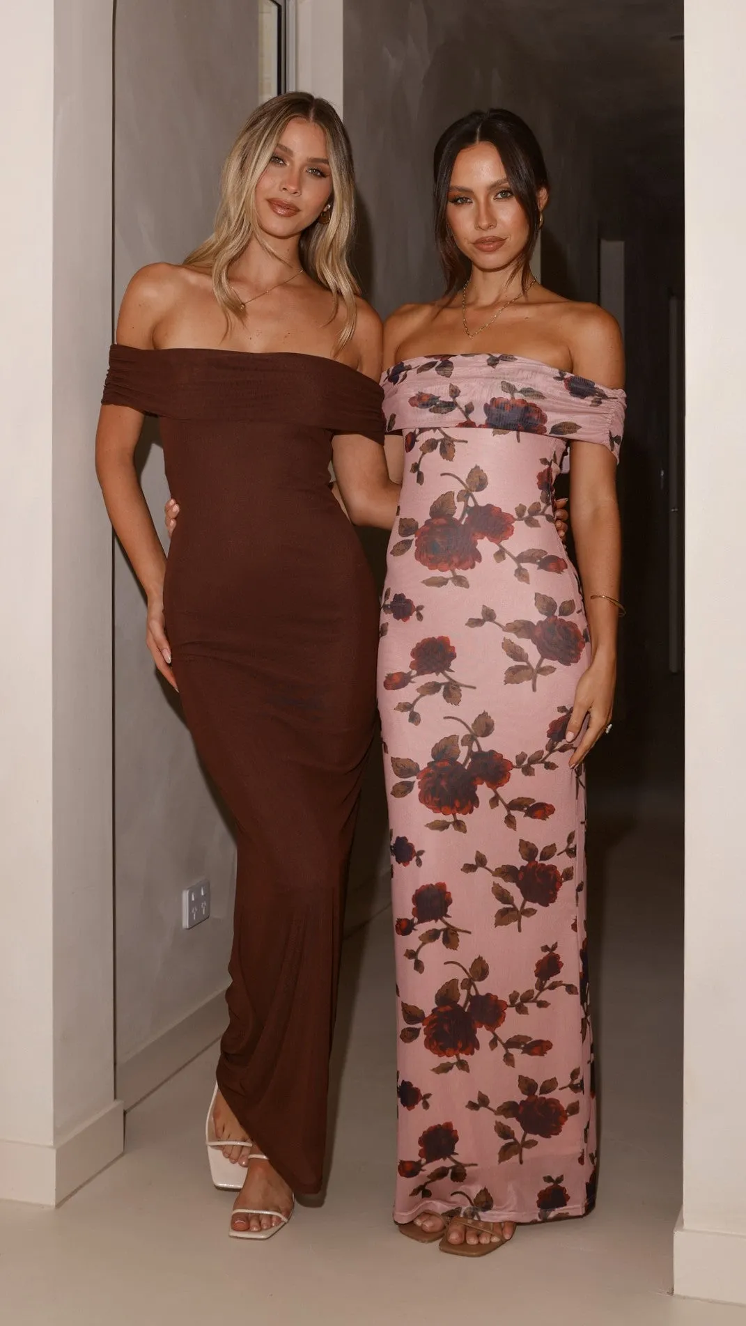 Darcey Off Shoulder Maxi Dress - Brown Billy J