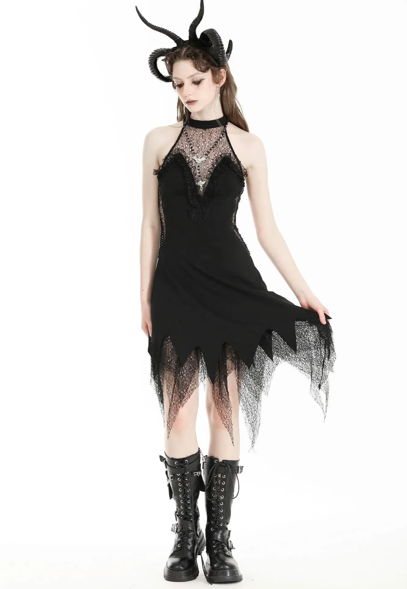 Dark In Love - Devil Sexy Net Deep V Neck Black - Dress