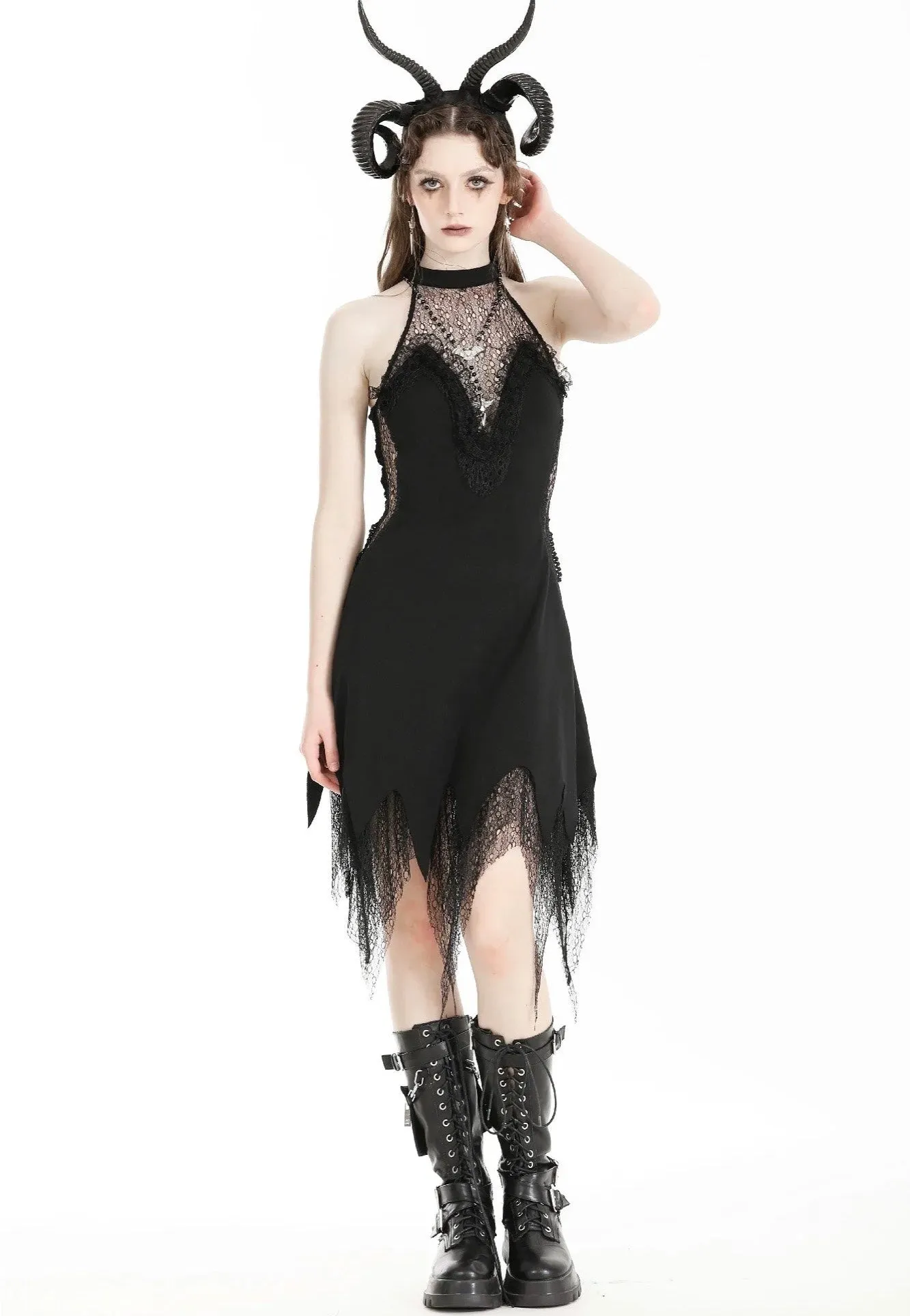 Dark In Love - Devil Sexy Net Deep V Neck Black - Dress