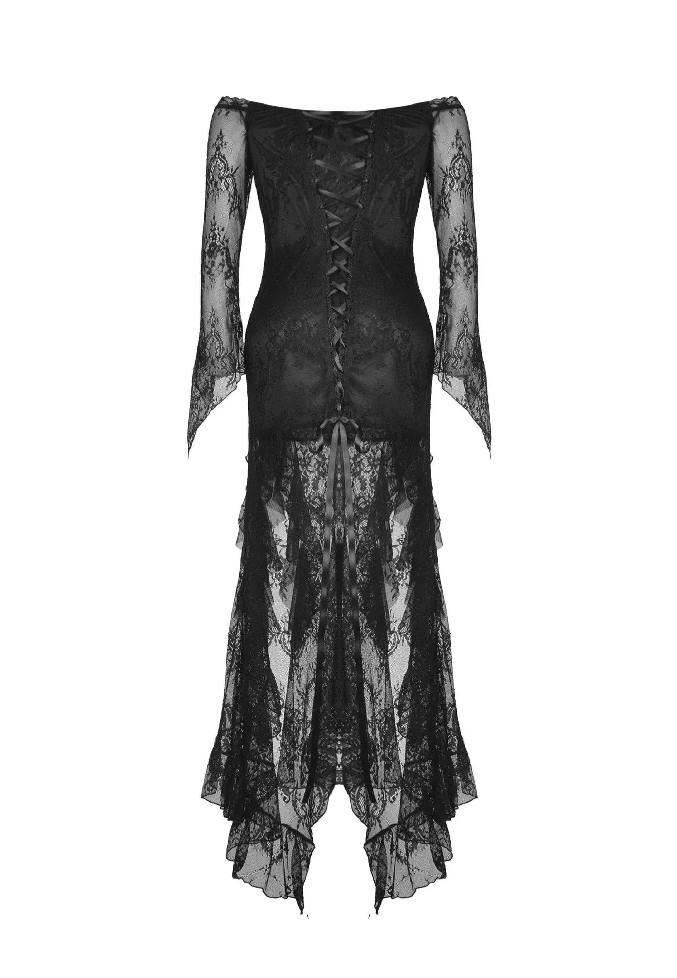 Dark in Love - Gothic Black Lace Frill Swallow Tail Mermaid - Dress