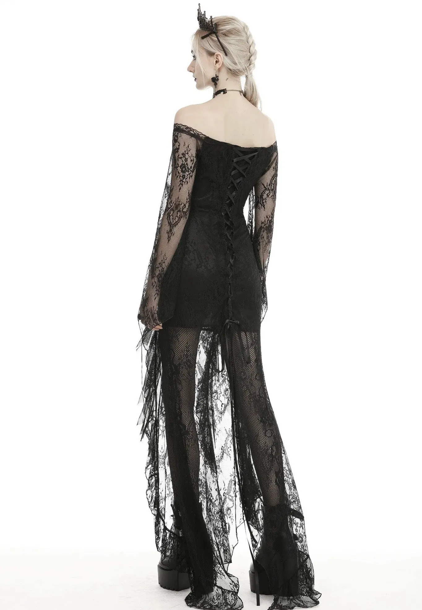 Dark in Love - Gothic Black Lace Frill Swallow Tail Mermaid - Dress